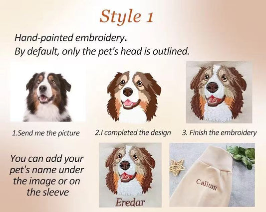 Custom Embroidered Pet Portrait Sweatshirt – Your Fur Baby, Stitched to Perfection
