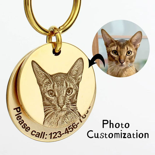 Custom Engraved Brass Pet Tag: Your Pet’s Photo + Contact Info