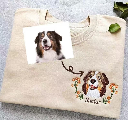 Custom Embroidered Pet Portrait Sweatshirt – Your Fur Baby, Stitched to Perfection