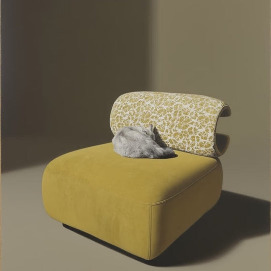 Pet-Friendly Crescent Accent Chair – Cozy Shared Lounge for Humans & Furry Friends